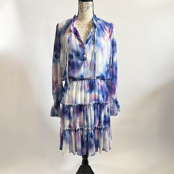 Ellen Tracy Purple and Blue Watercolor Women's Dress - Picture 1 of 10